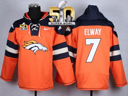 Nike Broncos #7 John Elway Orange Super Bowl 50 Player Pullover NFL Hoodie - Click Image to Close